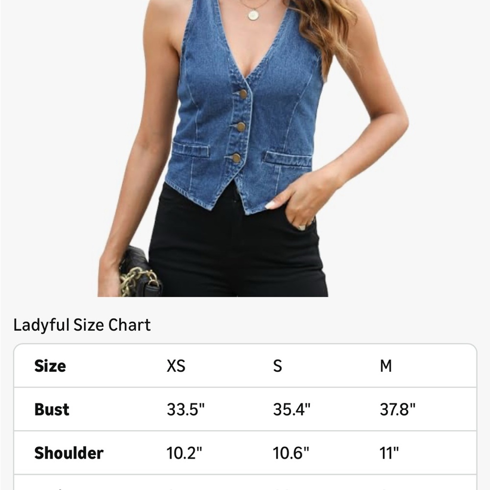 Blue Denim Vest with Gold Buttons - Picture 3 of 4